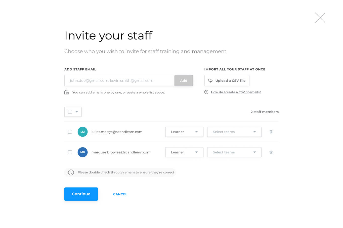 Invite your staff